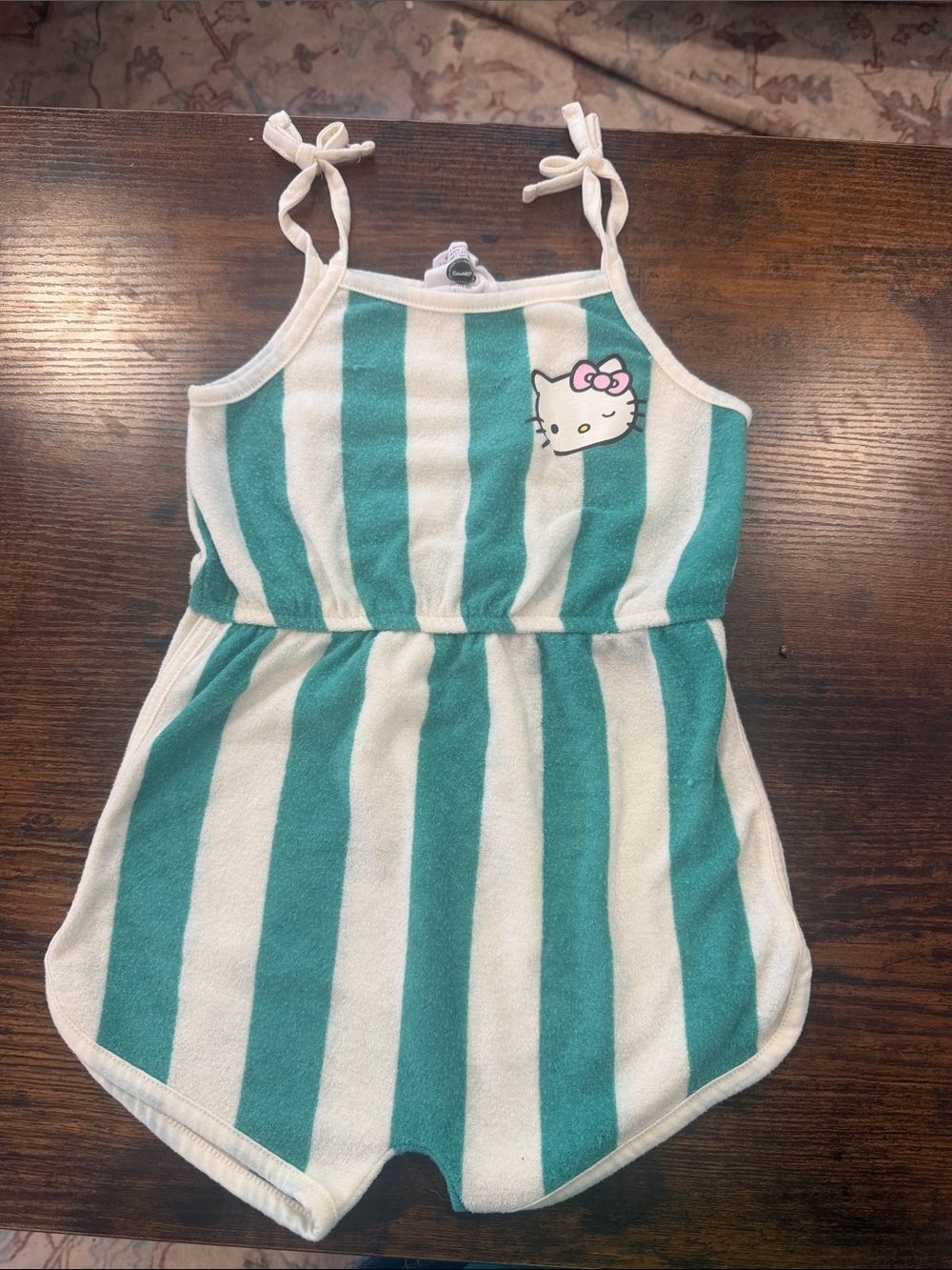 Hello Kitty Teal and White Striped Tie-Shoulder Romper cover up